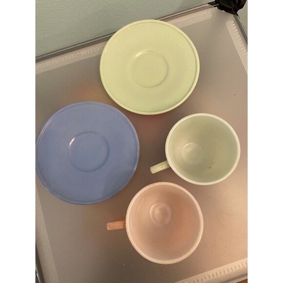 Childrens Hazel Atlas Moderntone 1950s Little Hostess 4 Pc Glass Tea Set - Picture 6 of 10